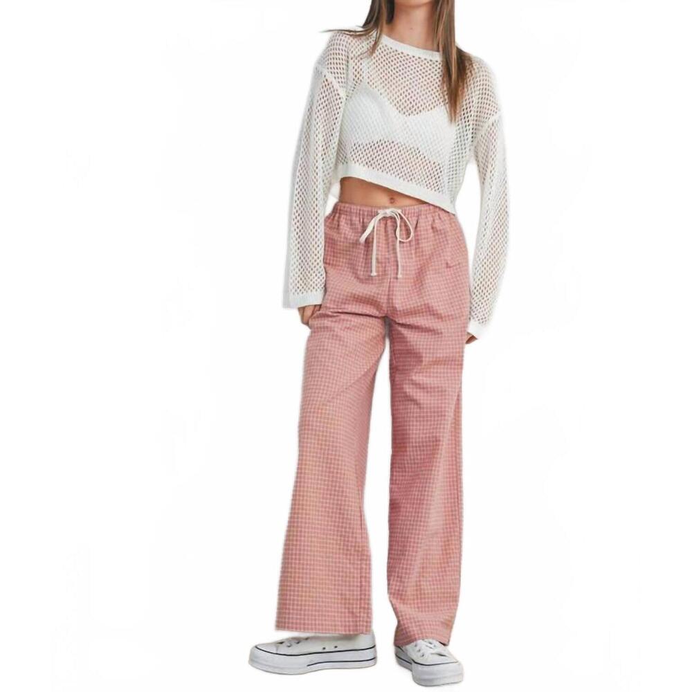 NEW BUTTERMELON drawstring checked pants in rose multi